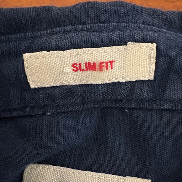 Levis Mens Slim Fit Navy Blue Linen Cotton Blend Button Down Shirt XL - Picture 5 of 7